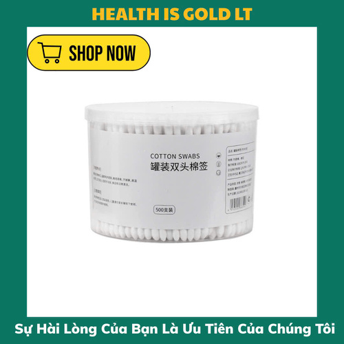 Tăm Bông Ngoáy tai Thân Gỗ hộp nhựa trong suốt tròn trắng